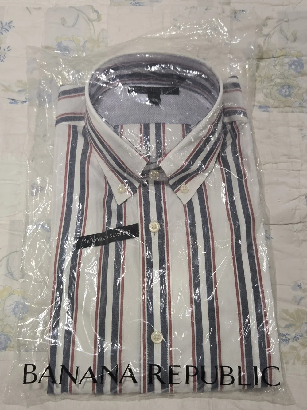 Banana Republic Men’s Slim Fit Stripe Button-Down Shirt - White/Navy/Red